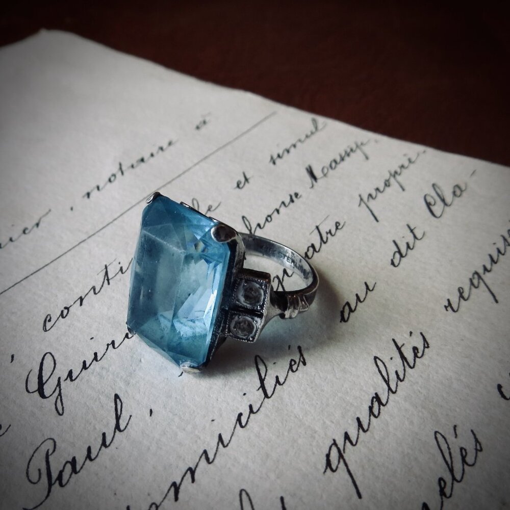 Antique Aquamarine Ring Sterling Setting Size 6 Blue